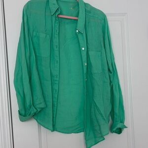 Lilly Pulitzer Sea ViewLightweight linen Green Button-Up Shirt